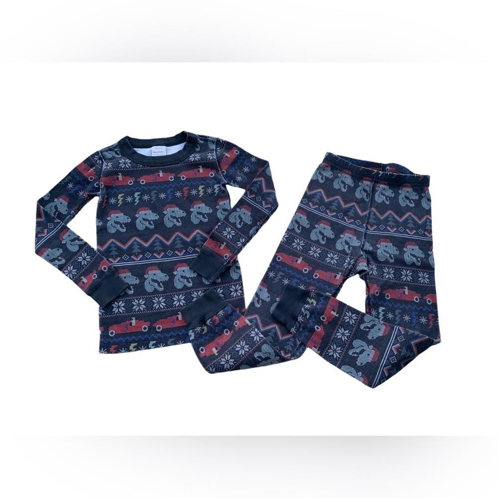 Hanna Andersson Size 110, 5, Dino Fair Isle Holiday Organic Long John Pajamas